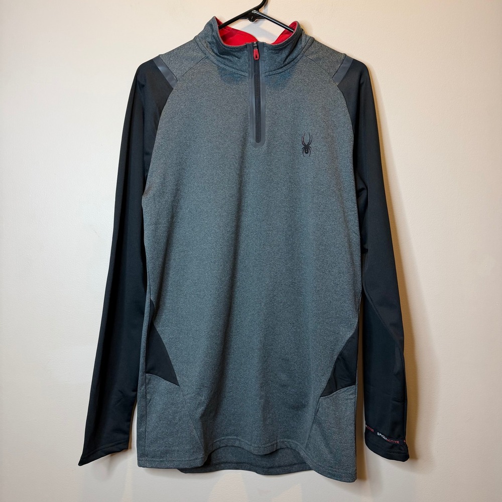 Spyder Active ProWeb Gray/Black 1/4 Zip Training Athletic Pullover Mens Large
